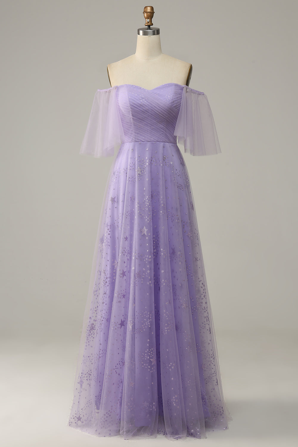 Luolandi A Line Off Shoulder Long Prom Dress with Ruffles Floor Length